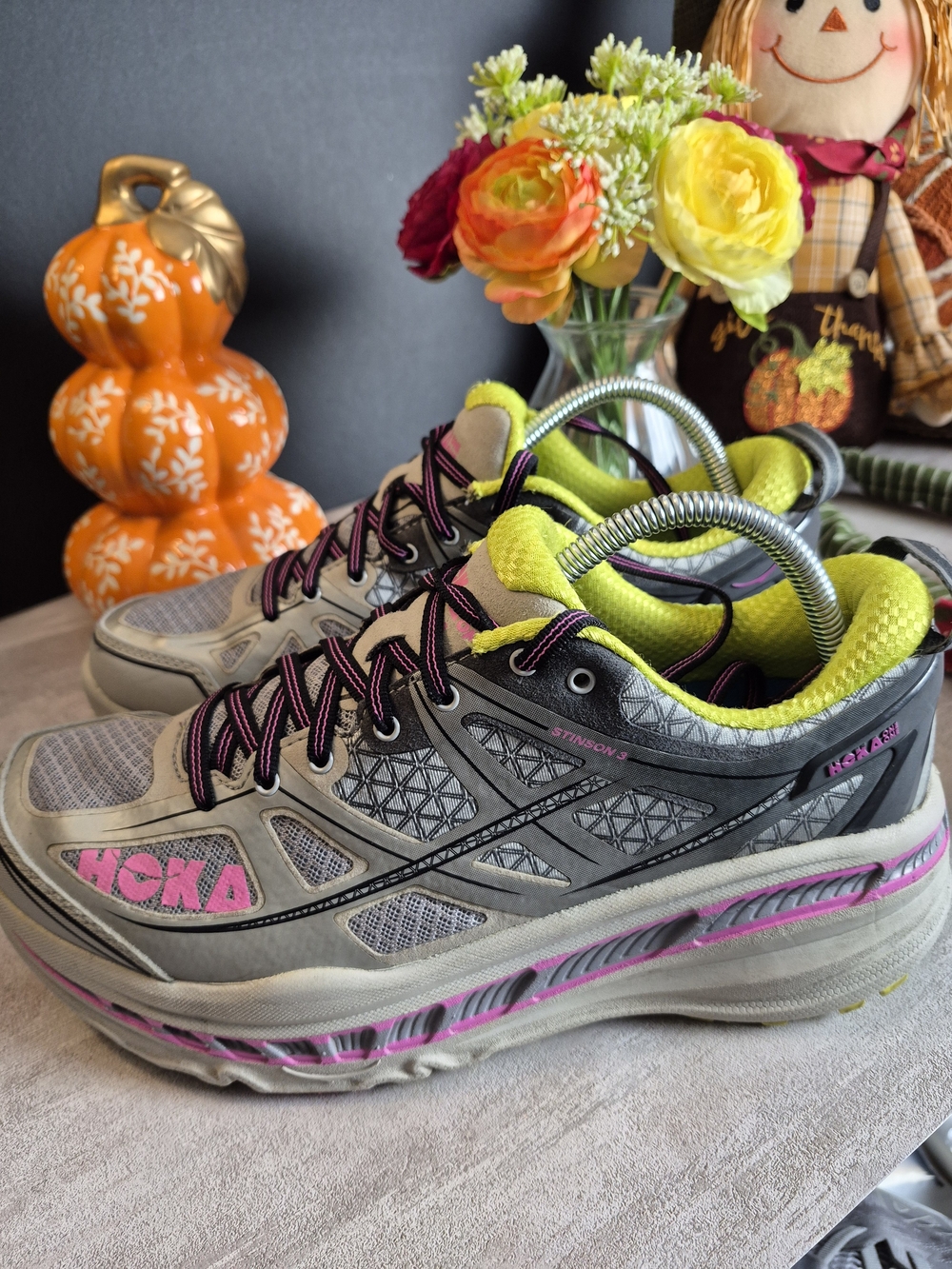 Hoka Stinson 3 Women's Gray & Pink Trail Running Shoes.Size 9.5